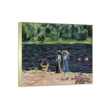Imagem de BMZFYBS Famosa imagem de paisagem de arte de parede - impressões em tela - Riverside-Pintura com moldura prateada para sala de estar banheiro decoração de casa 30 x 35 cm 12 x 13 pol