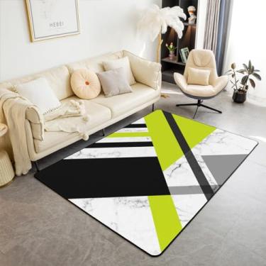 Imagem de Tapete verde limão cinza verde preto branco geométrico tapete de área 3x5 patchwork geometria triângulo listrado conjunto de tapetes para crianças adultos abstrato mármore tapete decorativo quarto,