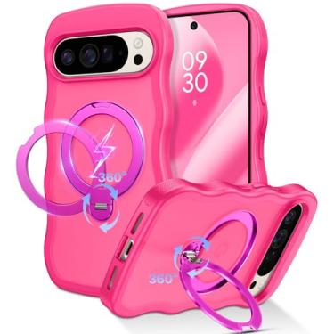 Imagem de QuantumKoo Capa para Google Pixel 10 Pro com suporte magnético de 360° [compatível com Magsafe] linda capa de telefone ondulada encaracolada com anel com suporte para mulheres e homens à prova de