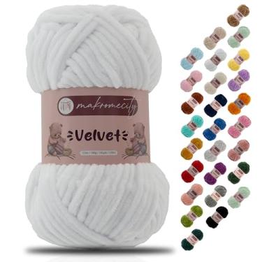 Imagem de Makromecity Fio de veludo 100 g (3,5 oz) / 120 m (132 jardas) fio de chenille premium 100% poliéster, ultra macio, antibolinhas, lavável na máquina, 30 cores para tricô e crochê (branco, 1 novelo)