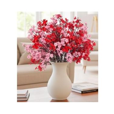 Imagem de Uieke 6 peças de flores artificiais para o hálito do bebê para o Dia dos Namorados, buquês de Gypsophila vermelhos e rosa, flores falsas de seda de toque real para casamento romântico, aniversário