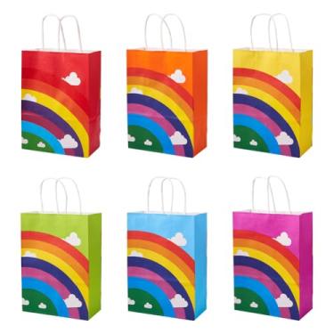 Imagem de Handship 12 peças de sacos de papel de lembrancinha de festa arco-íris 22 x 16 x 2 cm, sacola de compras colorida de cor mista, retangular, para guardar presentes, aniversários, casamento, dia dos