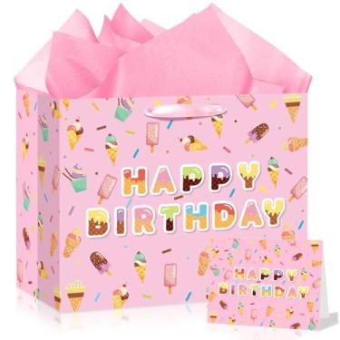 Imagem de Wayyogh Saco de presente de sorvete com papel de seda e cartão de felicitações (rosa)