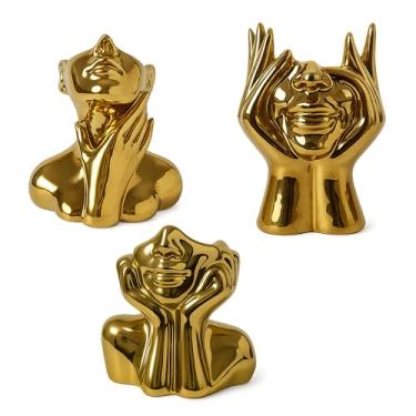 Imagem de Conjunto de vaso de flor dourado de cerâmica pequeno moderno para peça central, parede, banheiro, sala de estar, decoração de casa independente