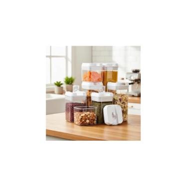 Imagem de Kit Potes Herméticos Acrílico Multiuso, 7 Peças, Tamanhos Variados, com Adesivos, para Armazenamento de Alimentos