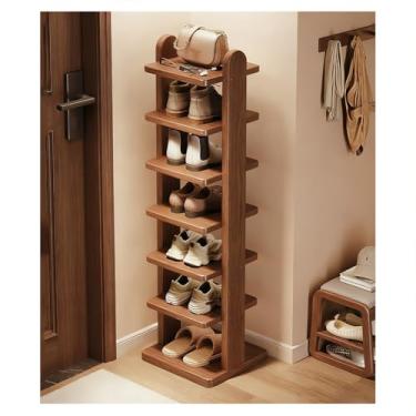 Imagem de SPXMQSS Sapateira de madeira maciça, organizador de sapatos estreito, suporte vertical autônomo, cantos arredondados para entrada, armário, salas de estar, quartos, 7 níveis 30 x 30 x 120 cm