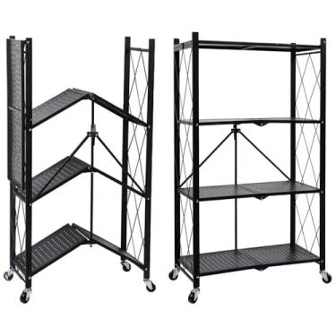 Imagem de Estante Dobrável Em Aço Industrial Prateleira Multiuso 4 Andares Com Rodinhas