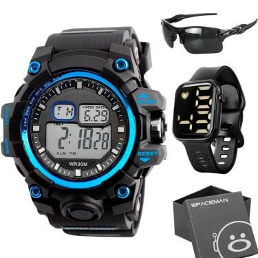 Imagem de Relogio Prova Dagua Digital + Caixa Preto Robusto Ajustavel Data Grande Cronometro Presente Alarme