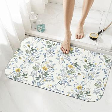 Imagem de Tapetes de banheiro 19,7 x 31,5 polegadas, flores azuis rosas florais tapetes de banho diatomáceas para banheira, tapetes antiderrapantes super absorventes para cozinha, tapete de porta, chuveiro,