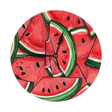 Imagem de ZERAOKE Melancia - Relógio de parede redondo moderno - silencioso sem tique-taque operado por bateria, decoração de mesa ou parede para sala de estar, quarto, escritório.