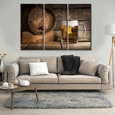 Imagem de TUMOVO Arte de parede em tela de vidro de cerveja barril de cerveja com pôsteres e impressões de caneca de cerveja arte contemporânea decoração de casa tela esticada imagem retrô para sala de estar