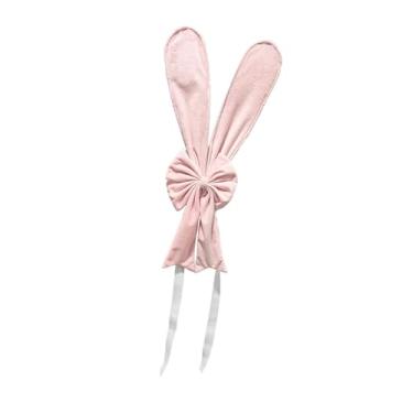 Imagem de predolo Capa decorativa para encosto de cadeira com orelhas de coelhinho da Páscoa, removível e fofa, fácil de instalar, ideal para festas e eventos.