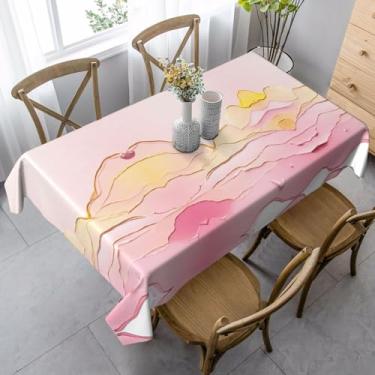 Imagem de Toalha de mesa dourada com glitter sintético à prova d'água, 99 x 139 cm, tecido de camurça pêssego para jantares internos e eventos ao ar livre, resistente a manchas e sem rugas para festas