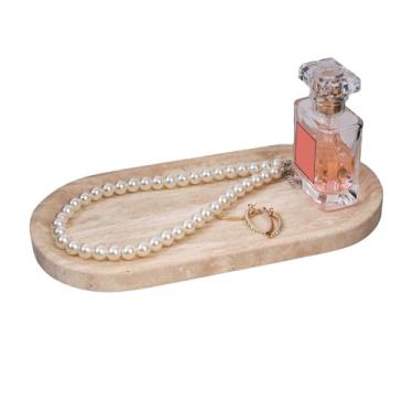 Imagem de CasaCouture Bandeja de pia de banheiro de mármore travertino - Organizador de joias e bandeja de perfume de 25 x 12 cm - Bandeja de balcão durável para banheiro - Organizador de balcão para decoração