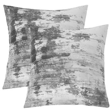 Imagem de jejeloiu Conjunto de 2 capas de almofada abstratas cinza com design de arte em aquarela retrô, capas de almofada quadradas, mármore, estética, capa de almofada para sofá, decoração de quarto, 45 x 45