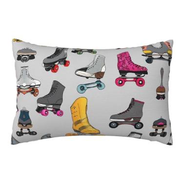 Imagem de Patins retrô coloridos - fronhas estampadas reversíveis - Design decorativo de dupla face, zíper oculto, poliéster macio para sofá, quarto e carro, tamanho único