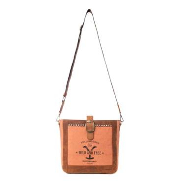 Imagem de Myra Bag Sacola quadrada Yellowstone - Bolsa feminina pequena Lone Star para o trabalho, bolsa de lona e couro, Âmbar
