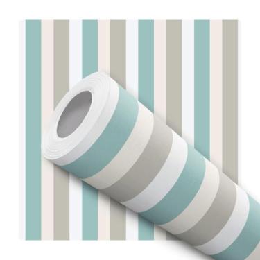 Imagem de Papel de Parede Adesivo Listrado Verde Branco Delicado Infantil Modern