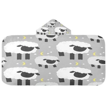 Imagem de CEBUGI Toalha de banho com capuz de ovelha preta branca para crianças toalha de banho macia absorvente com capuz 127 x 59,7 cm toalha de banho de praia para meninos e meninas