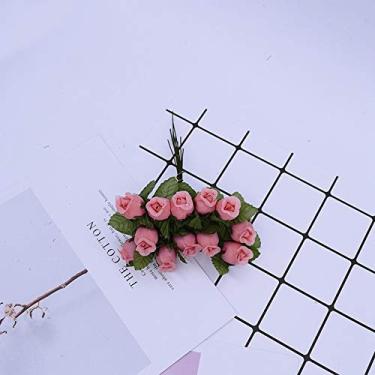 Imagem de LMJYU Presentes de flores artificiais, 12 peças/pacote de flores artificiais, mini rosas de seda, presentes de guirlanda, presentes de Natal para casa, casamento, broche de flores falsas