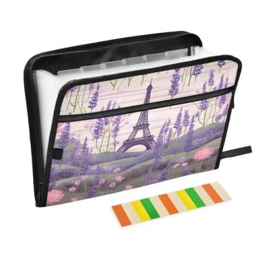 Imagem de Wassud Torre Eiffel Lavanda (2) 13 bolsos organizador de arquivos sanfonado pastas expansíveis com abas e adesivos, tamanho carta A4 papel recibo documento pasta organizador para viagens de escritório
