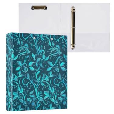 Imagem de Wassud Fichário de folhas azuis azul-petróleo com clipe organizador de 3 anéis com fichário decorativo de bolso transparente A4 suporte de documentos para escritório, casa, pacote com 2