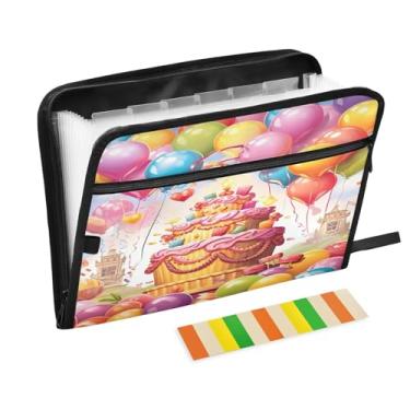 Imagem de Wassud Balões coloridos e bolos com 13 bolsos, organizador de arquivos sanfonados, pastas expansíveis com abas e adesivos, organizador de pastas de documentos de recibo de papel tamanho carta A4 para