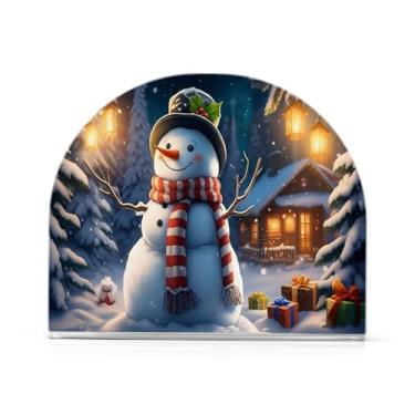 Imagem de Qilmy Porta-guardanapos de acrílico de boneco de neve de Natal, porta-guardanapos para mesas cozinha restaurante decoração de casa, suporte decorativo moderno para guardanapos de coquetel de papel de