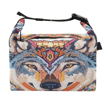 Imagem de STAYTOP Linda lancheira de malha com padrão de lobo com fivela de alça, lancheira isolada para meninos e meninas, lancheira térmica para trabalho escolar