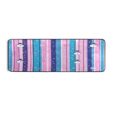 Imagem de Qilmy Lindo tapete de corrida listrado e boneco de neve 183 x 61 cm, antiderrapante, antifadiga, confortável, tapetes longos, para quarto, sala de estar, banheiro, corredores, entrywa54