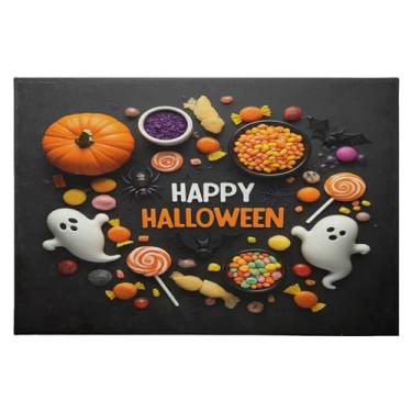 Imagem de CEBUGI Tapete de área 60 x 90 cm, macio, lavável, antiderrapante, com revestimento de borracha, elementos de Halloween, para sala de estar, quarto, decoração de casa