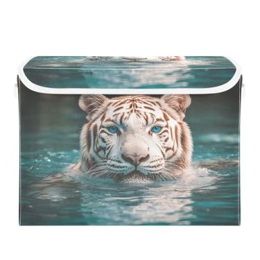 Imagem de CEBUGI Caixotes de armazenamento com tampas, caixa de armazenamento de tecido dobrável, caixas organizadoras de cubo de animais brancos para prateleiras de armário de casa e quarto, 40 x 30 x 30 cm