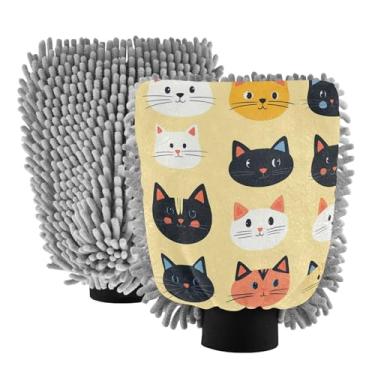 Imagem de STAYTOP Luvas fofas para lavagem de carro para gatos, 2 peças, luvas de microfibra de chenille, sem arranhões, panos de esponja de lavagem ultra absorventes para carros, limpeza doméstica - G