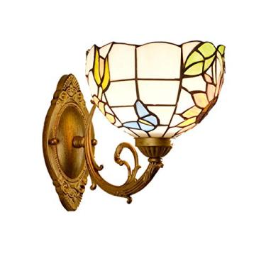 Imagem de Arandela de parede estilo Tiffany com borboletas, vintage, feita à mão em vitral, com cúpula campestre de 20 cm, ideal para cabeceira, quarto, sala de estar, corredor e banheiro.