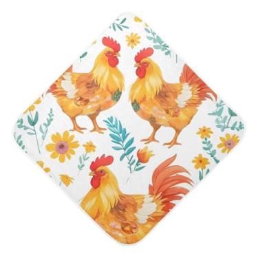Imagem de Toalhas de bebê com capuz ultra macias e absorventes toalhas de banho fofas de galinhas e flores de algodão musselina para recém-nascidos e bebês 76 x 76 cm