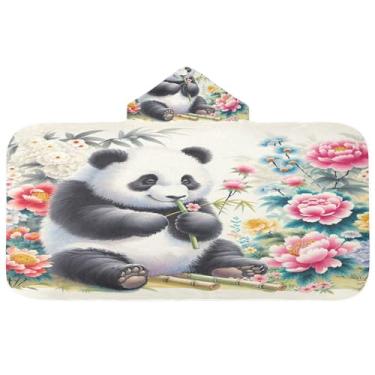 Imagem de Burbuja Toalha de banho com capuz panda aquarela para crianças, toalha de praia de pelúcia macia absorvente para chá de meninas e meninos 3-10 anos, 61 x 127 cm