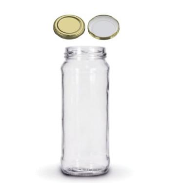 Imagem de Kit 100 unidades - Pote de vidro Redondo AZ200-347ml - Tampas Douradas