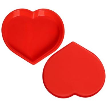 Imagem de Haakong Conjunto de 2 formas de bolo em forma de coração de 22 cm de silicone para aniversário de casamento, aniversário, dia dos namorados