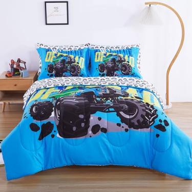 Imagem de Viviland Jogo de cama infantil solteiro – Conjunto de edredom com certificado Oeko-TEX 100, caminhonete rodoviário, cama em uma bolsa, roupa de cama de microfibra macia e respirável com lençóis