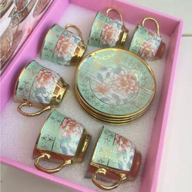 Imagem de Xícara de café kit com 12 peças de Cerâmica e porcelana kit xicaras com pires(Verde Ks)