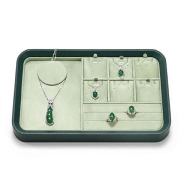 Imagem de Oirlv Bandeja de exibição de joias para vendedores bandeja de joias de veludo com compartimentos para anéis e colares (verde)