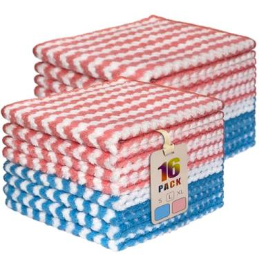 Imagem de AIWIWH Toalhas de prato, panos de limpeza de microfibra de veludo coral, super absorventes e de secagem rápida, panos de prato reutilizáveis sem fiapos para cozinha, lavar pratos (16, grande mistura)