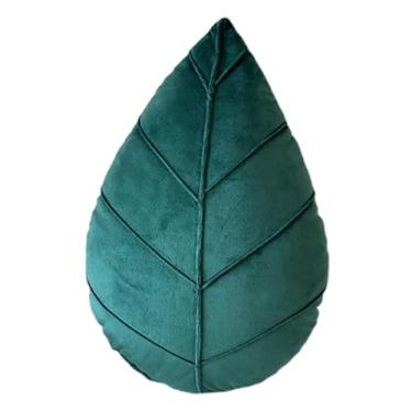 Imagem de KiBcsLic Almofada decorativa em formato de folha, macia, para casa, festa, almofada de pelúcia, com estampa de planta para cama, escritório, quarto, amante de, Verde Escuro 38x25cm