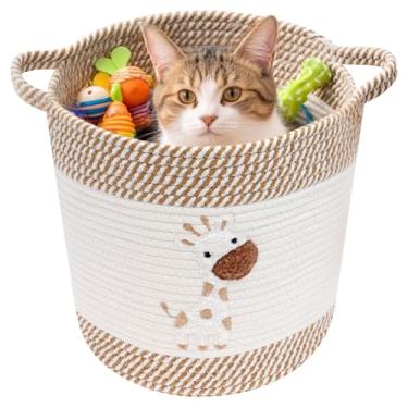 Imagem de DJAPWPX Cestas de cobertor para decoração de sala de estar, cestas de armazenamento de brinquedos, cesta de armazenamento de corda de algodão, organizador de brinquedos com decoração de bordado, cesta