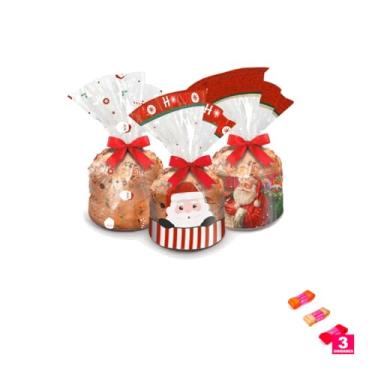 Imagem de Kit Saco Panetone 500g Cromus 25x35cm Com Fita Cetim 38mmx10mts