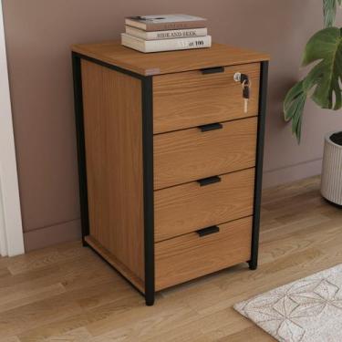 Imagem de Gaveteiro 4 Gavetas MDP e Aço Com Chave Canela/Preto Fosco - Kappesber