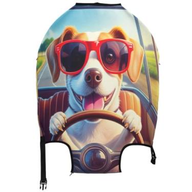 Imagem de Joisal Capa de mala, fofo, protetor de bagagem, lavável, desenhos animados, viagens, férias, essenciais, cachorro feliz, motorista de carro, engraçado, Happy Dog Car Driver engraçado, M, Fits 22-24