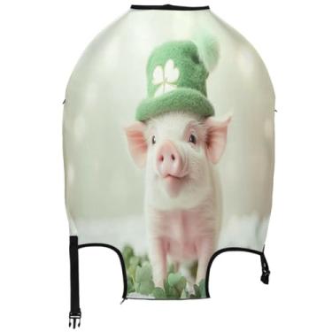 Imagem de Joisal Capas de mala para protetor de bagagem, capa de terno lavável, presentes de viagem, manga de bagagem, verde, rosa, fofo, porco vívido, Porco vívido fofo verde e rosa, L, Fits 26-28 Inch Case