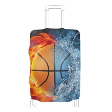 Imagem de Capa de bagagem com estampa de animal para viagem, protetor de viagem, anti-arranhões, chamas de basquete, acessórios de bagagem de viagem, P, serve para capa de 45 a 50 cm, Chamas de basquete, M 22