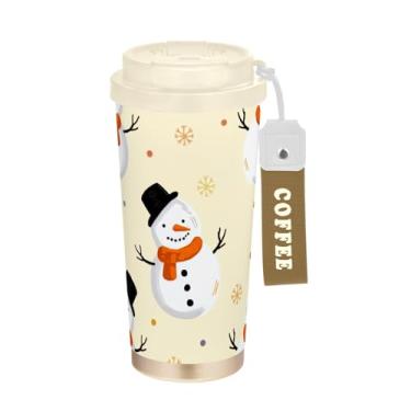 Imagem de TSENQUE Caneca de café de viagem 40 ml com revestimento cerâmico, copo de café de aço inoxidável com canudo e tampa, copo isolado a vácuo, bonecos de neve fofos de Natal de inverno
